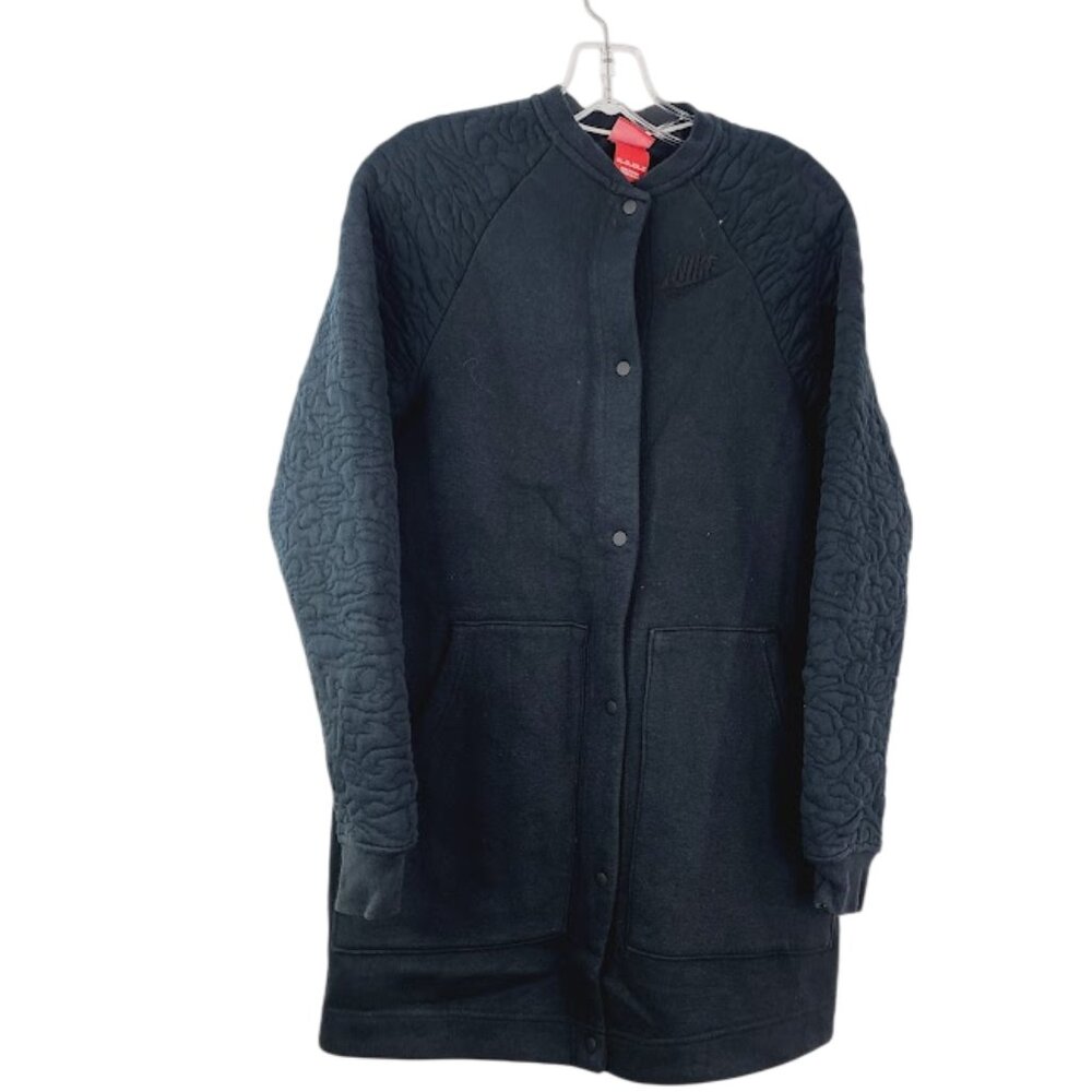 Nike Women's Black Quilted Long Thermal Button-Snap Bomber Jacket Size XS